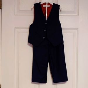 2T 3 Piece Suit Navy Suit with White Shirt & Burgundy Tie